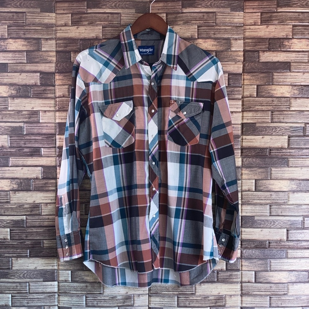 Vintage Men’s Large Wrangler Multi Color Pearl Snap Button Down Shirt
